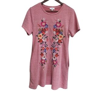 Floral Embroidered T-Shirt Dress With Pockets